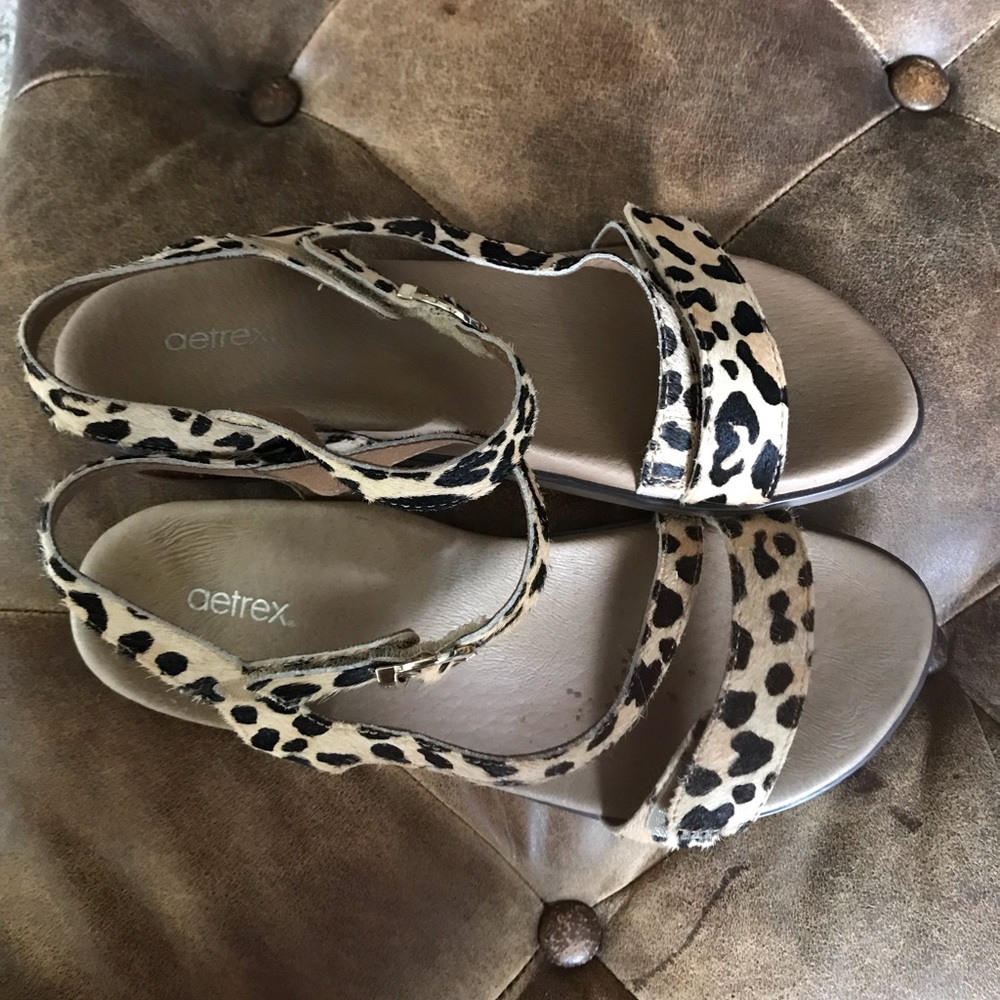 Aetrex Pony Hair Animal Print Sandals Size 38 - Picture 2 of 7